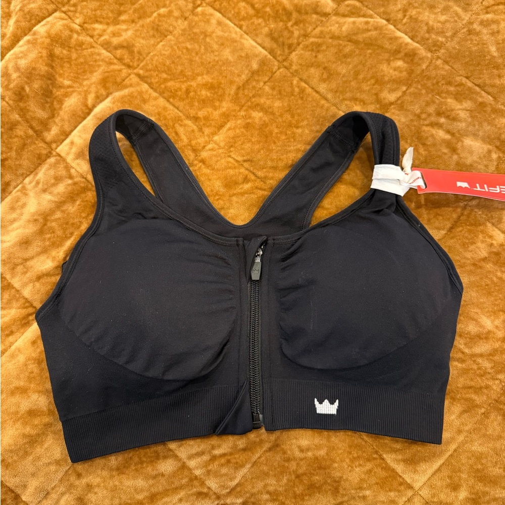 SHEFIT Black Front-Zip High-Support Sports Bra